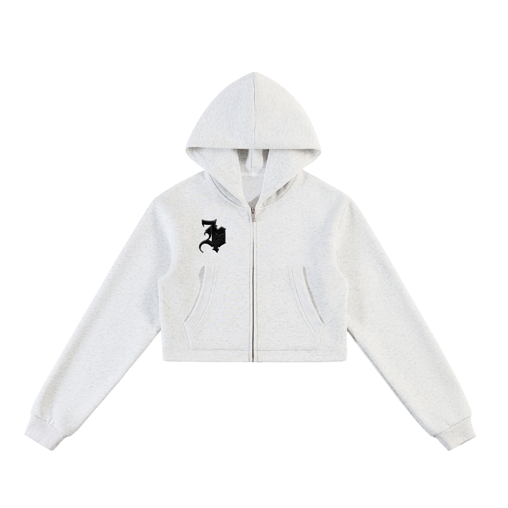 Essential Cropped (Fossil) Zip-Up Hoodie
