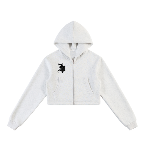 Essential Cropped (Fossil) Zip-Up Hoodie
