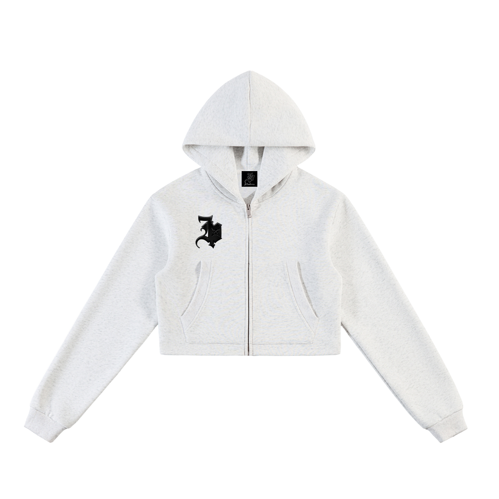 Essential Cropped (Fossil) Zip-Up Hoodie