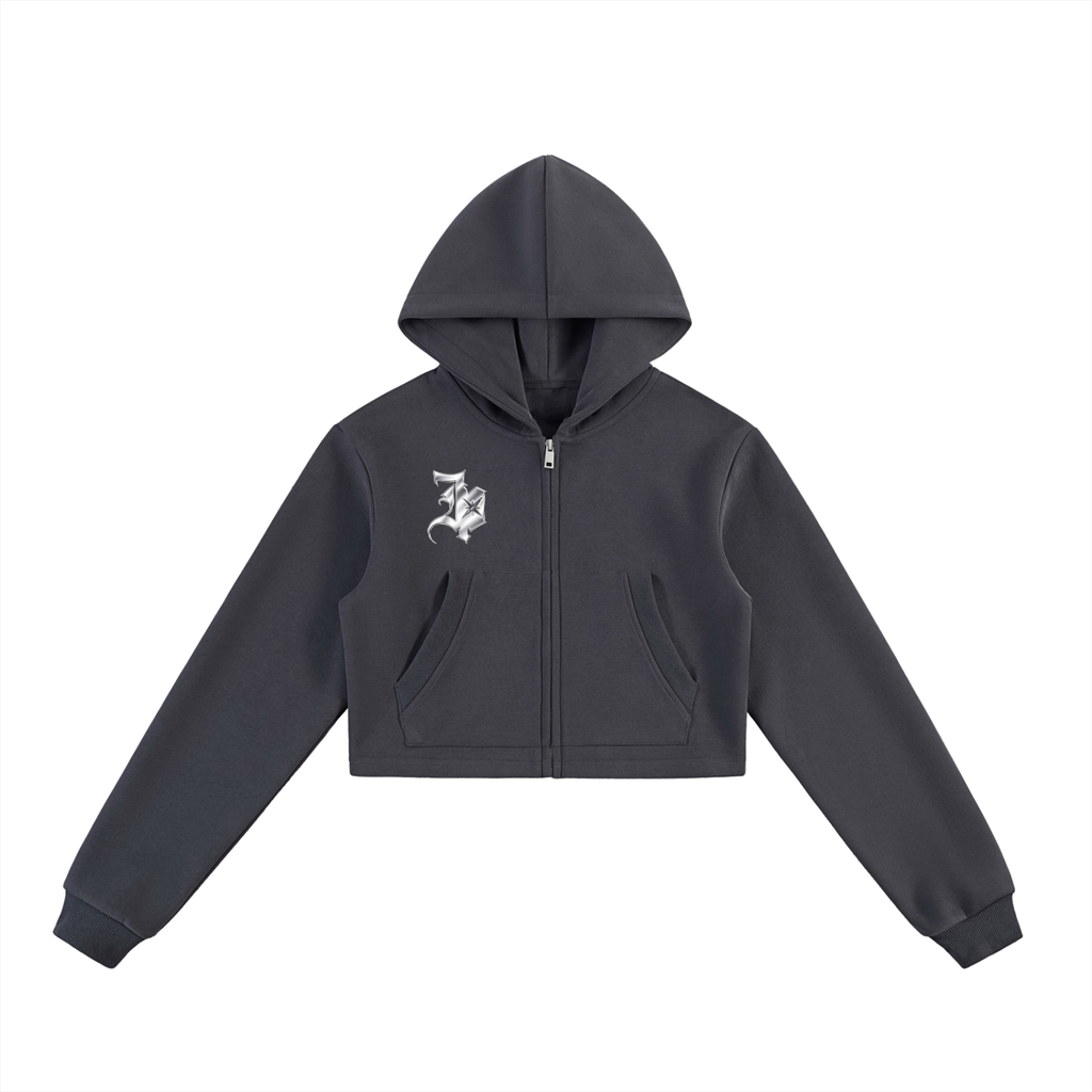 Essential Cropped (Ivory) Zip-Up Hoodie