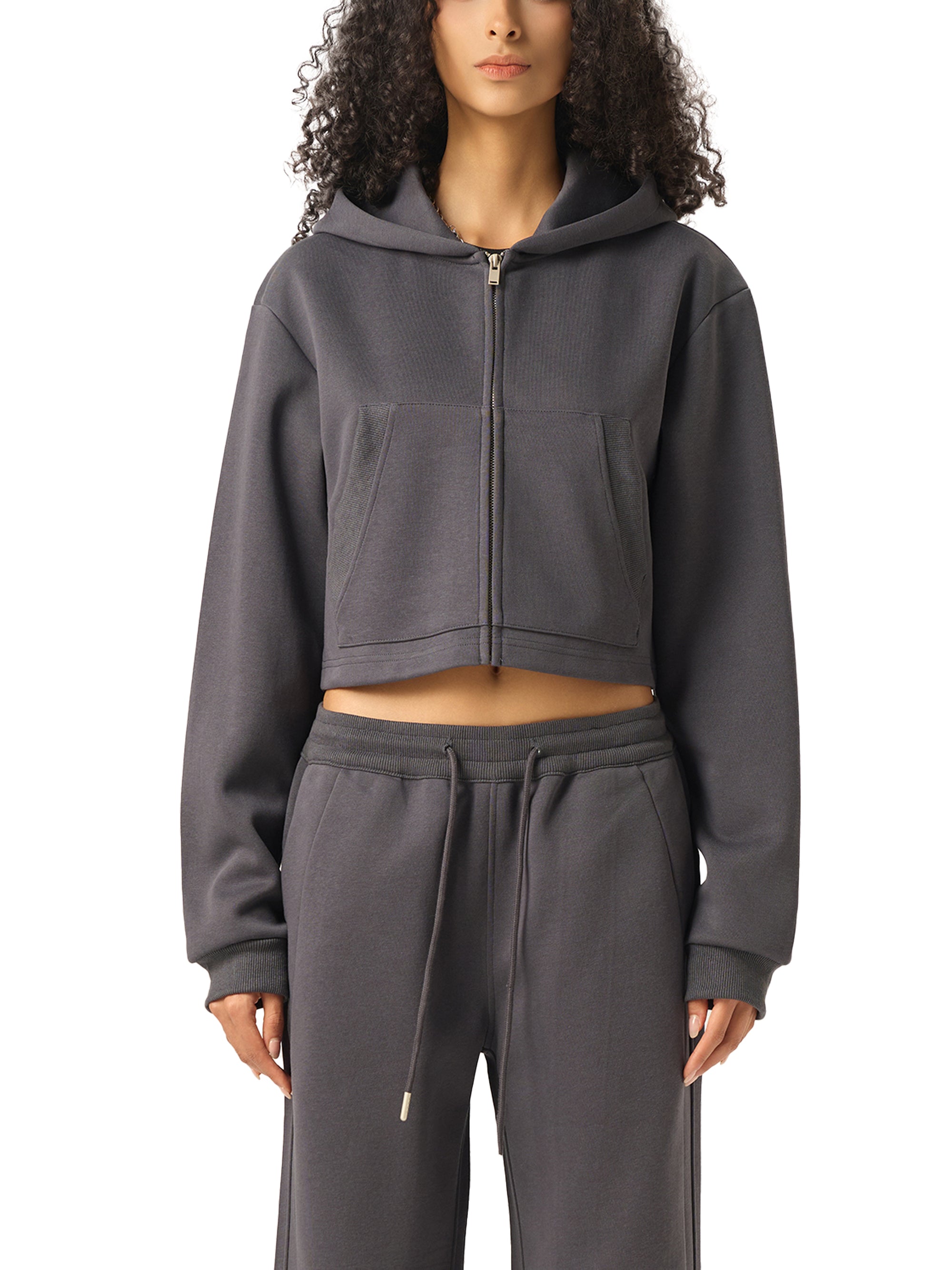 Essential Cropped (Ivory) Zip-Up Hoodie